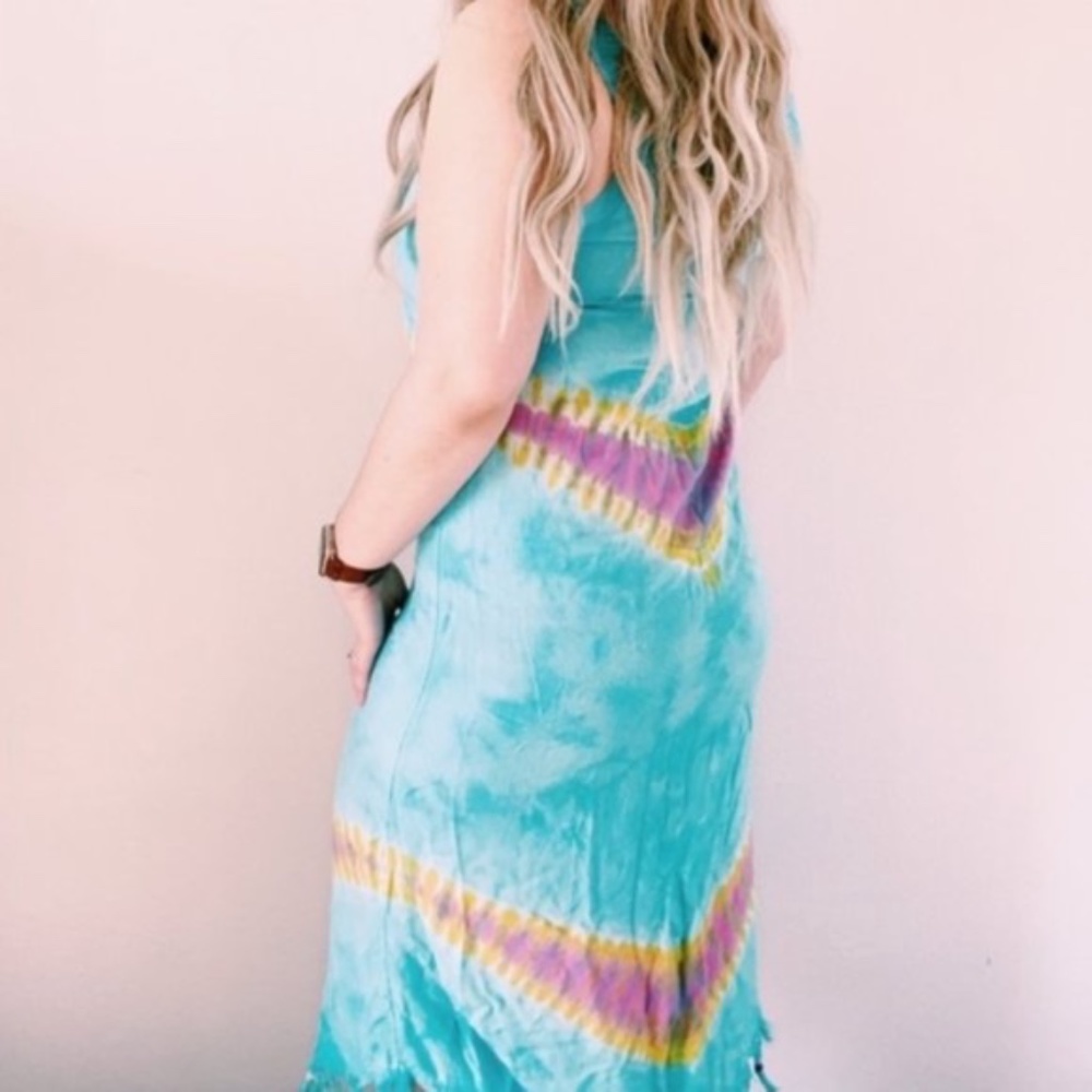 Handmade 70's Inspired Boho Tie Dye Beaded Midi Dress Large